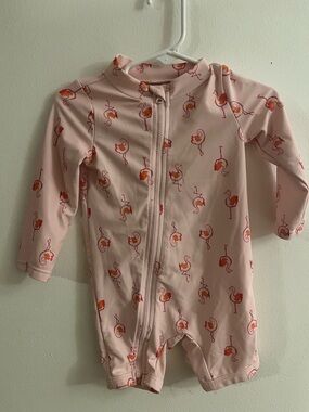 Carters 12 month pink flamingo zipper swimsuit